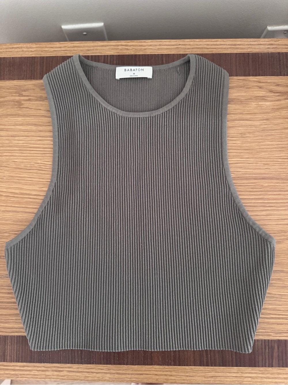 Babaton Olive Ribbed Cropped Tank Top
